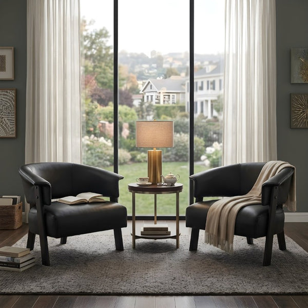 English Elm Faux Leather Wingback Armchair Set of Two with Rubberwood Legs for Living Room N762P412983B2