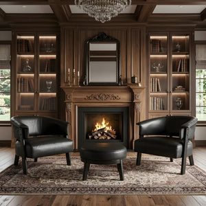 English Elm Faux Leather Wingback Armchair Set of Two with Rubberwood Legs for Living Room N762P412983B2