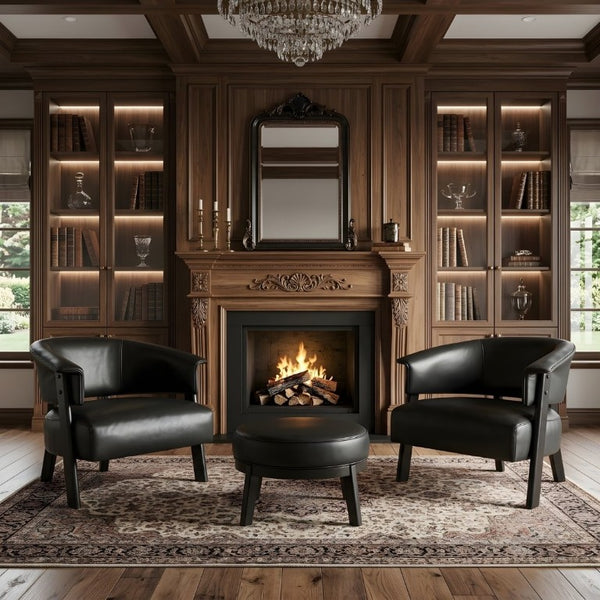 English Elm Faux Leather Wingback Armchair Set of Two with Rubberwood Legs for Living Room N762P412983B2