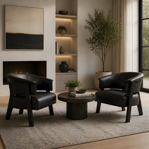 English Elm Faux Leather Wingback Armchair Set of Two with Rubberwood Legs for Living Room N762P412983B2