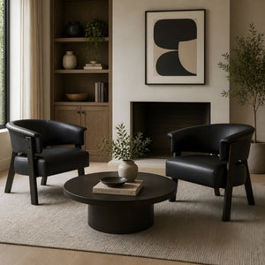 English Elm Faux Leather Wingback Armchair Set of Two with Rubberwood Legs for Living Room N762P412983B2