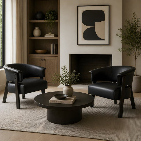 English Elm Faux Leather Wingback Armchair Set of Two with Rubberwood Legs for Living Room N762P412983B2