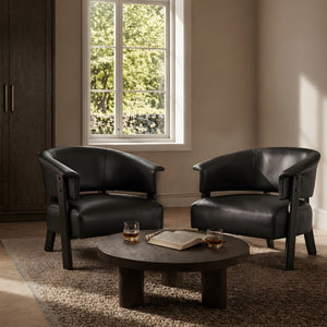 English Elm Faux Leather Wingback Armchair Set of Two with Rubberwood Legs for Living Room N762P412983B2
