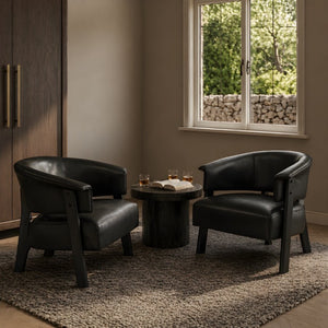 English Elm Faux Leather Wingback Armchair Set of Two with Rubberwood Legs for Living Room N762P412983B2