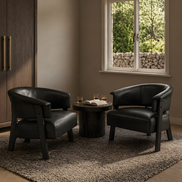 English Elm Faux Leather Wingback Armchair Set of Two with Rubberwood Legs for Living Room N762P412983B2
