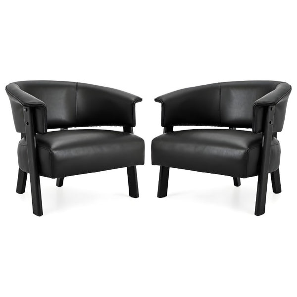 English Elm Faux Leather Wingback Armchair Set of Two with Rubberwood Legs for Living Room N762P412983B2