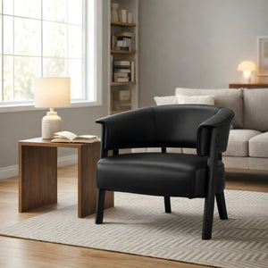 English Elm Faux Leather Wingback Chair Wraparound Silhouette Rubberwood Legs Bedroom Accent Seat N762P412983B