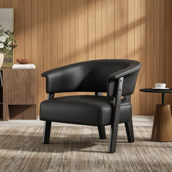 English Elm Faux Leather Wingback Chair Wraparound Silhouette Rubberwood Legs Bedroom Accent Seat N762P412983B