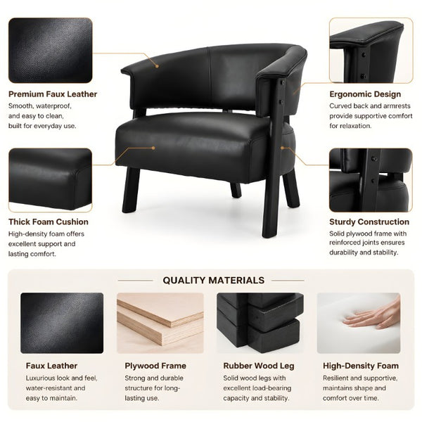 English Elm Faux Leather Wingback Chair Wraparound Silhouette Rubberwood Legs Bedroom Accent Seat N762P412983B
