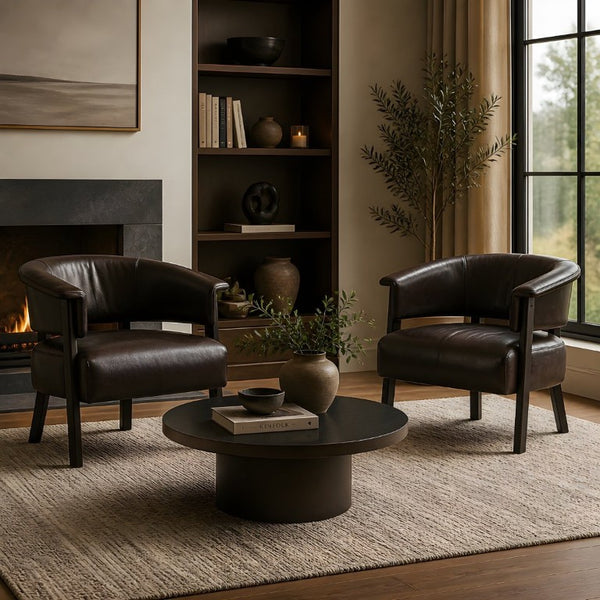 English Elm Faux Leather Wingback Club Chair Set of Two with Rubberwood Legs for Living Room N762P412983D2