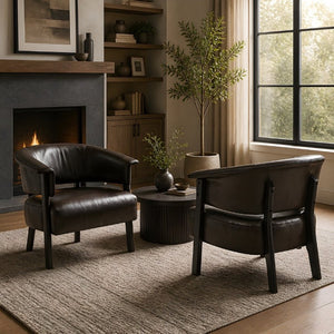 English Elm Faux Leather Wingback Club Chair Set of Two with Rubberwood Legs for Living Room N762P412983D2