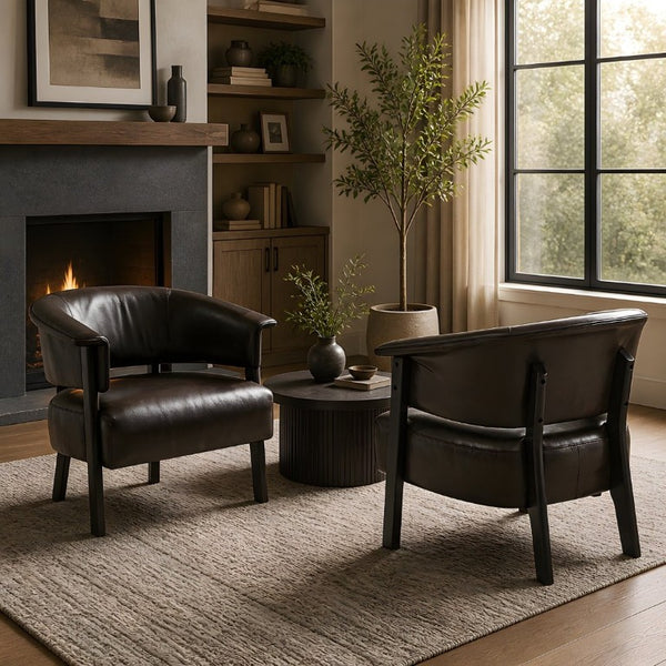 English Elm Faux Leather Wingback Club Chair Set of Two with Rubberwood Legs for Living Room N762P412983D2