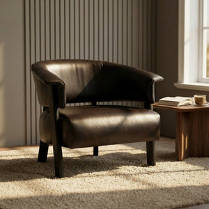 English Elm Faux Leather Wingback Armchair with Rubberwood Legs for Bedroom or Living Room N762P412983D