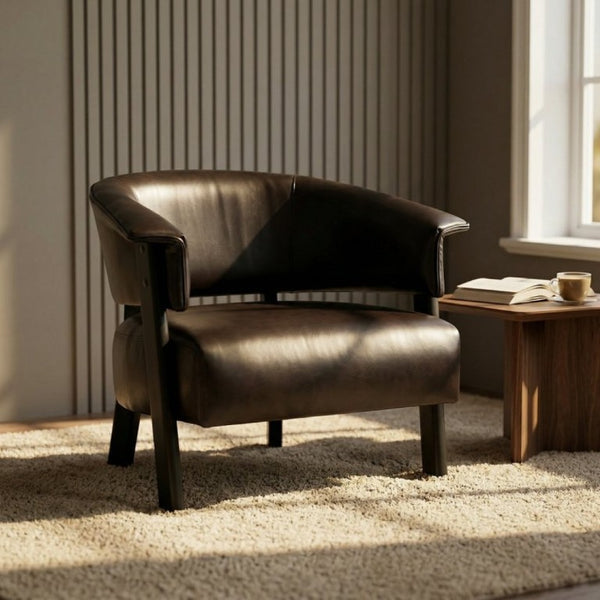 English Elm Faux Leather Wingback Armchair with Rubberwood Legs for Bedroom or Living Room N762P412983D
