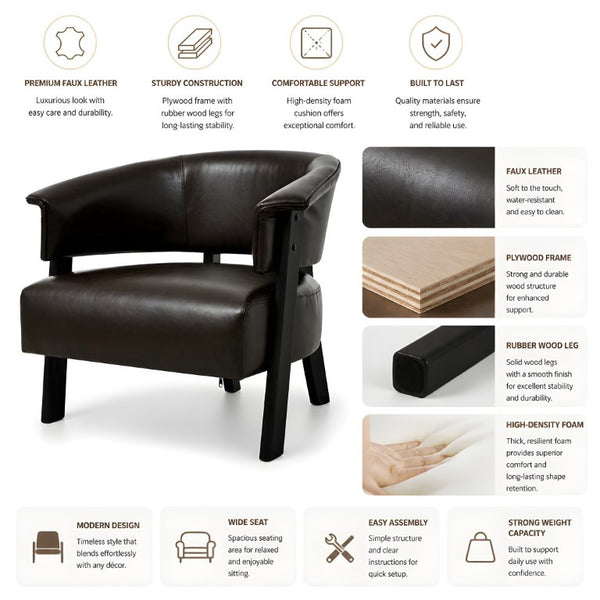English Elm Faux Leather Wingback Armchair with Rubberwood Legs for Bedroom or Living Room N762P412983D
