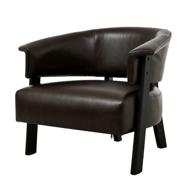English Elm Faux Leather Wingback Armchair with Rubberwood Legs for Bedroom or Living Room N762P412983D