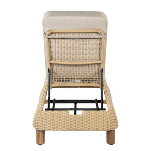 English Elm Adjustable Wicker Outdoor Chaise Lounge with Acacia Frame and Plush Cushion for Patio Beige+Natural Single N762P428248N