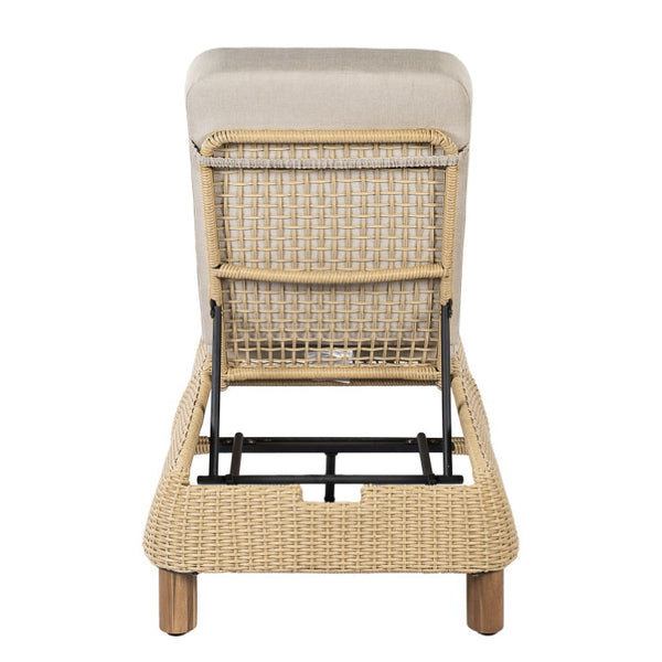 English Elm Adjustable Wicker Outdoor Chaise Lounge with Acacia Frame and Plush Cushion for Patio Beige+Natural Single N762P428248N