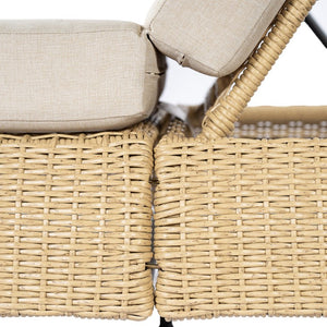 English Elm Adjustable Wicker Outdoor Chaise Lounge with Acacia Frame and Plush Cushion for Patio Beige+Natural Single N762P428248N