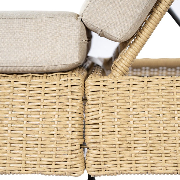 English Elm Adjustable Wicker Outdoor Chaise Lounge with Acacia Frame and Plush Cushion for Patio Beige+Natural Single N762P428248N