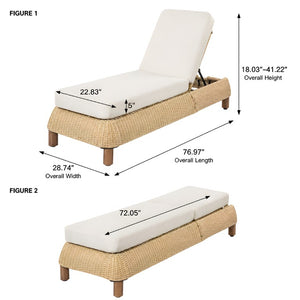 English Elm Adjustable Wicker Outdoor Chaise Lounge with Acacia Frame and Plush Cushion for Patio Beige+Natural Single N762P428248N