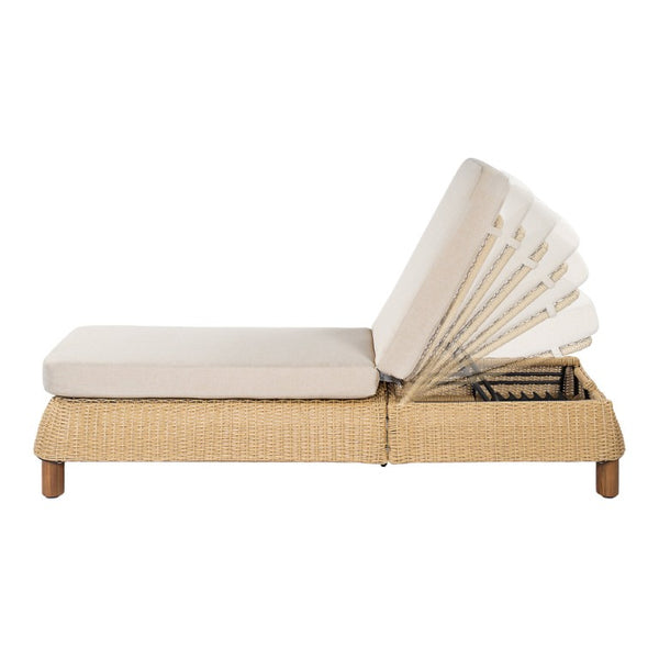 English Elm Adjustable Wicker Outdoor Chaise Lounge with Acacia Frame and Plush Cushion for Patio Beige+Natural Single N762P428248N