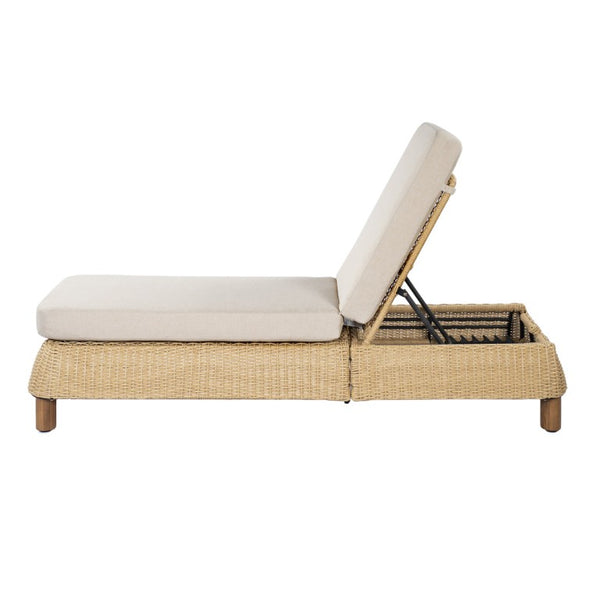 English Elm Adjustable Wicker Outdoor Chaise Lounge with Acacia Frame and Plush Cushion for Patio Beige+Natural Single N762P428248N