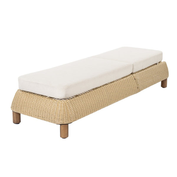 English Elm Adjustable Wicker Outdoor Chaise Lounge with Acacia Frame and Plush Cushion for Patio Beige+Natural Single N762P428248N