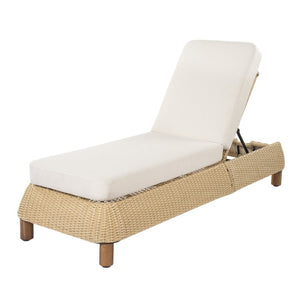 English Elm Adjustable Wicker Outdoor Chaise Lounge with Acacia Frame and Plush Cushion for Patio Beige+Natural Single N762P428248N