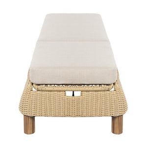 English Elm Adjustable Wicker Outdoor Chaise Lounge with Acacia Frame and Plush Cushion for Patio Beige+Natural Single N762P428248N
