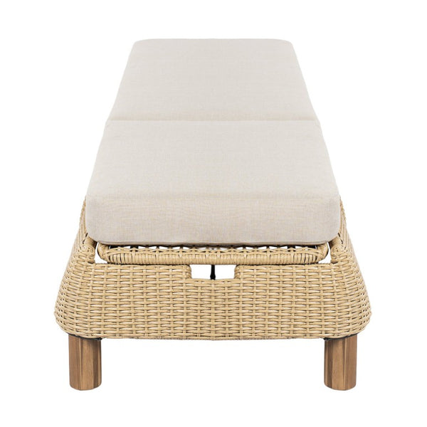 English Elm Adjustable Wicker Outdoor Chaise Lounge with Acacia Frame and Plush Cushion for Patio Beige+Natural Single N762P428248N