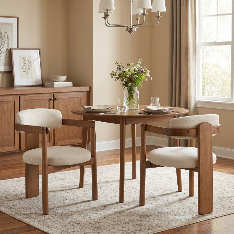 English Elm Set of 2 Mid-Century Arm Chairs with Linen Seat and Rubberwood Legs for Dining 25.2 L x 25.2 W x 30.71 H N762P446221D