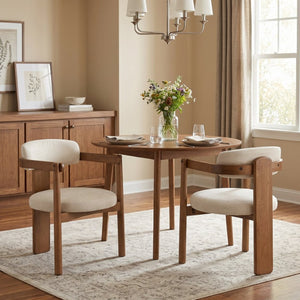 English Elm Set of 2 Mid-Century Arm Chairs with Linen Seat and Rubberwood Legs for Dining 25.2 L x 25.2 W x 30.71 H N762P446221D