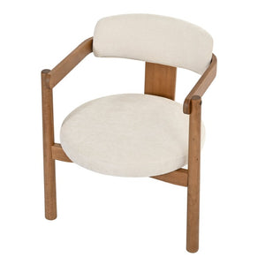 English Elm Set of 2 Mid-Century Arm Chairs with Linen Seat and Rubberwood Legs for Dining 25.2 L x 25.2 W x 30.71 H N762P446221D