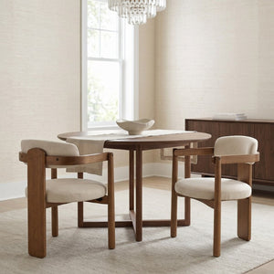 English Elm Set of 2 Mid-Century Arm Chairs with Linen Seat and Rubberwood Legs for Dining 25.2 L x 25.2 W x 30.71 H N762P446221D