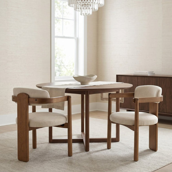 English Elm Set of 2 Mid-Century Arm Chairs with Linen Seat and Rubberwood Legs for Dining 25.2 L x 25.2 W x 30.71 H N762P446221D