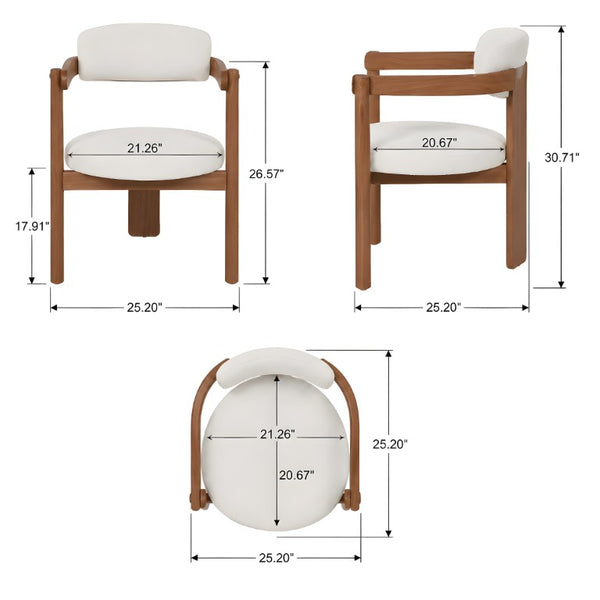 English Elm Set of 2 Mid-Century Arm Chairs with Linen Seat and Rubberwood Legs for Dining 25.2 L x 25.2 W x 30.71 H N762P446221D