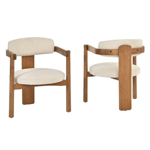 English Elm Set of 2 Mid-Century Arm Chairs with Linen Seat and Rubberwood Legs for Dining 25.2 L x 25.2 W x 30.71 H N762P446221D