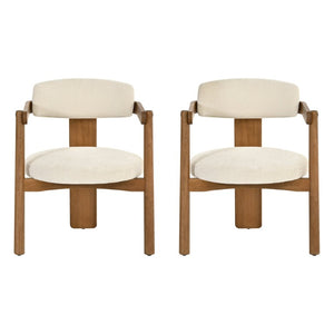 English Elm Set of 2 Mid-Century Arm Chairs with Linen Seat and Rubberwood Legs for Dining 25.2 L x 25.2 W x 30.71 H N762P446221D