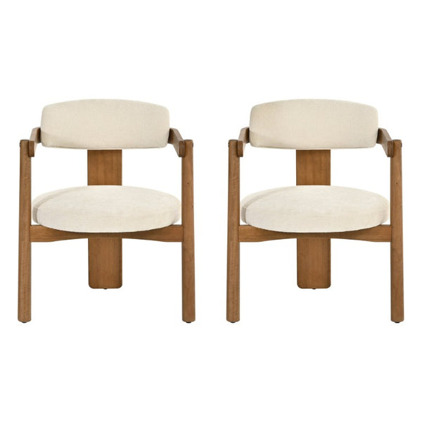 English Elm Set of 2 Mid-Century Arm Chairs with Linen Seat and Rubberwood Legs for Dining 25.2 L x 25.2 W x 30.71 H N762P446221D