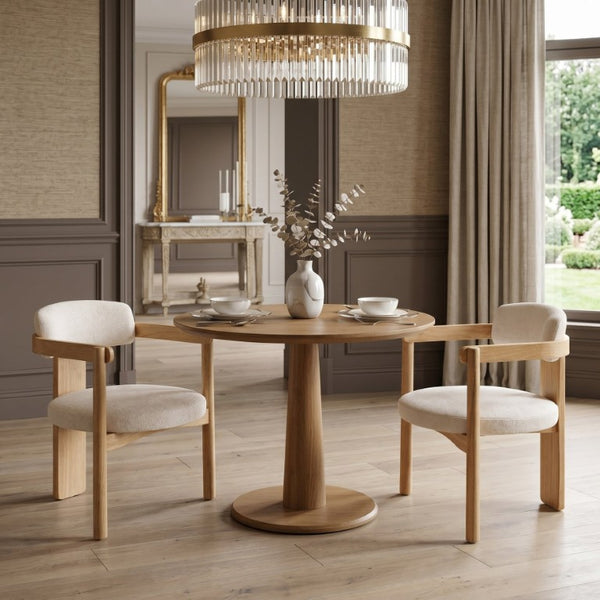 English Elm Modern Mid-Century Arm Dining Chairs Set of 2 Rubberwood Linen Upholstered Seating N762P446221N