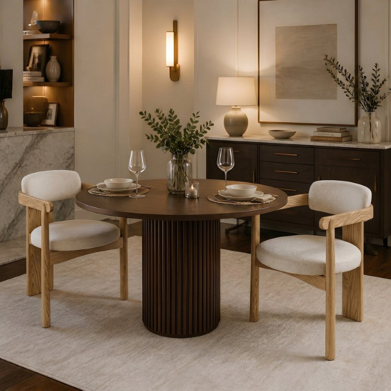 English Elm Modern Mid-Century Arm Dining Chairs Set of 2 Rubberwood Linen Upholstered Seating N762P446221N
