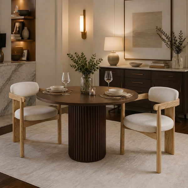 English Elm Modern Mid-Century Arm Dining Chairs Set of 2 Rubberwood Linen Upholstered Seating N762P446221N