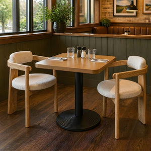 English Elm Modern Mid-Century Arm Dining Chairs Set of 2 Rubberwood Linen Upholstered Seating N762P446221N