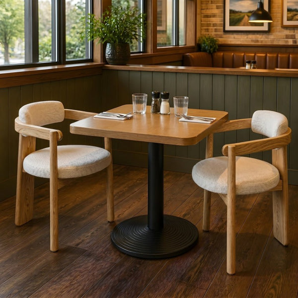 English Elm Modern Mid-Century Arm Dining Chairs Set of 2 Rubberwood Linen Upholstered Seating N762P446221N