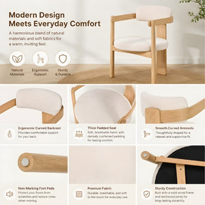 English Elm Modern Mid-Century Arm Dining Chairs Set of 2 Rubberwood Linen Upholstered Seating N762P446221N