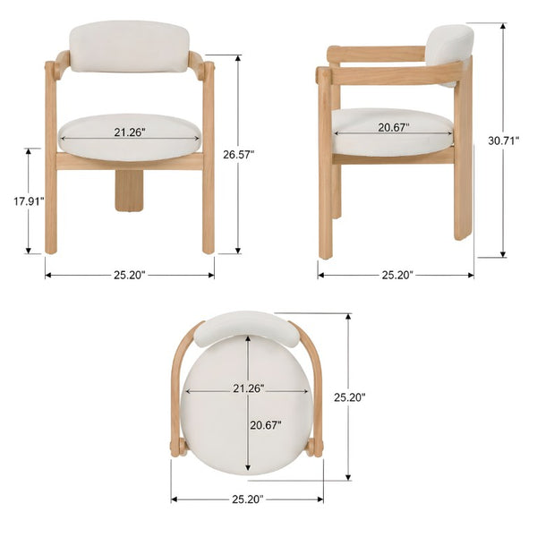 English Elm Modern Mid-Century Arm Dining Chairs Set of 2 Rubberwood Linen Upholstered Seating N762P446221N