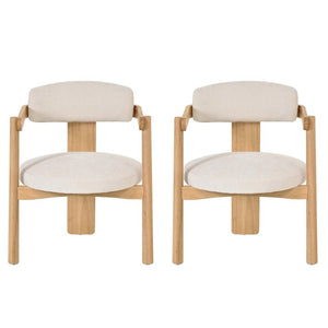 English Elm Modern Mid-Century Arm Dining Chairs Set of 2 Rubberwood Linen Upholstered Seating N762P446221N