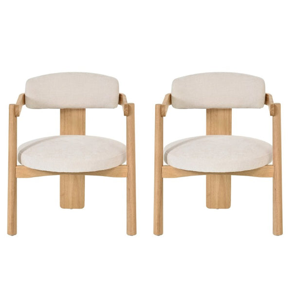 English Elm Modern Mid-Century Arm Dining Chairs Set of 2 Rubberwood Linen Upholstered Seating N762P446221N