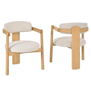 English Elm Modern Mid-Century Arm Dining Chairs Set of 2 Rubberwood Linen Upholstered Seating N762P446221N
